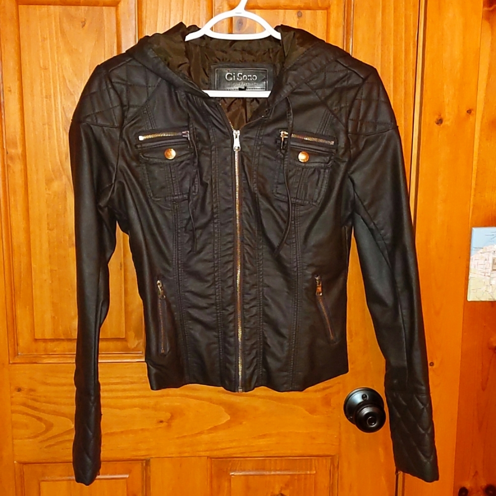 Chocolate brown faux leather jacket